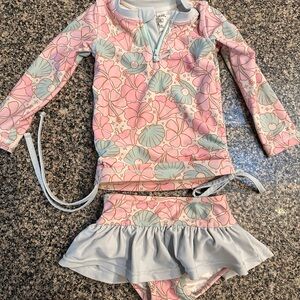 Caden Lane Floral Kids Rashguard Set - Pink and Light Blue